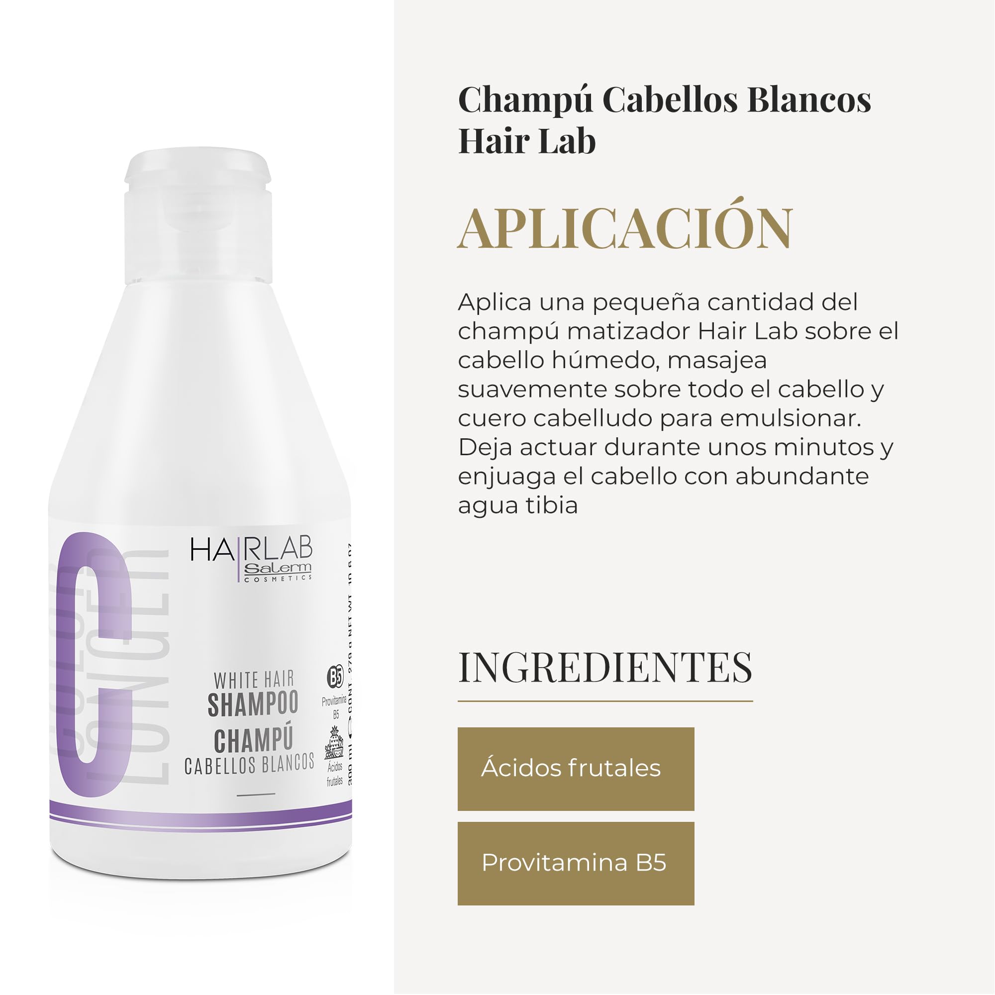 Salerm White and Bleached Hair Shampoo, White Hair Lab Shampoo, 300ml, Eliminates Yellow Tint - Image 4