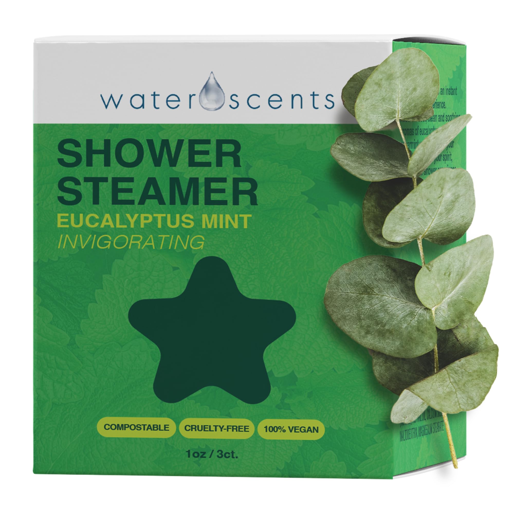 Waterscents Eucalyptus Shower Steamer Mist – Aromatherapy Flower Fizzy with Spearmint Essential Oils – Vegan, Natural, & Handmade in USA | 3pks