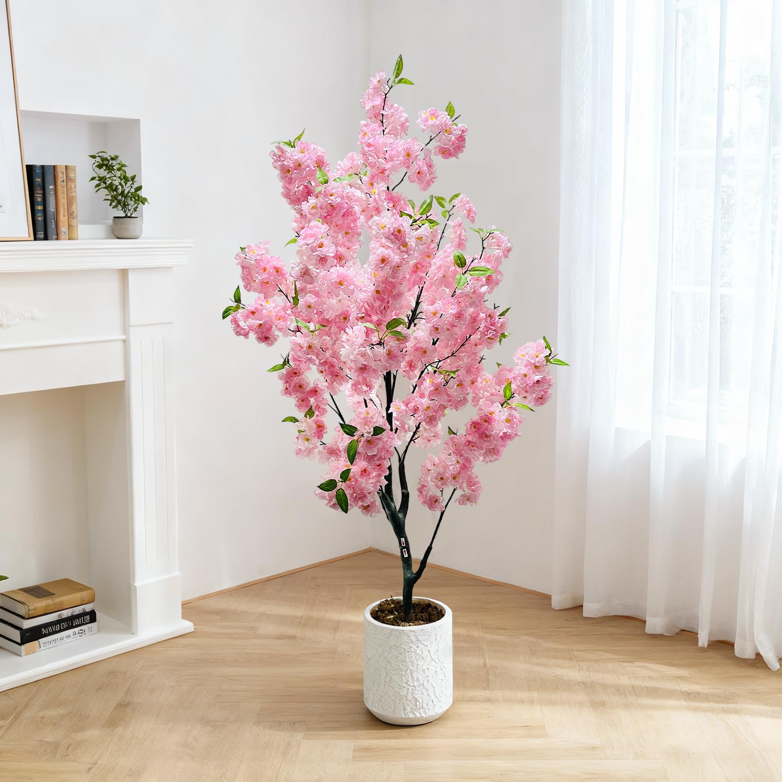 Artificial Cherry Blossom Tree 150 cm Indoor Plant in White Pot Pink Artificial Cherry Tree Indoor Plant for Home Party
