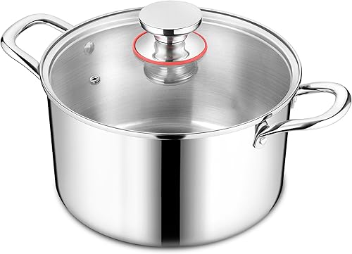 Homikit Olla de cocina de 6 cuartos de galón con tapa, olla de sopa de pasta de acero inoxidable 1810, olla resistente de tres capas para cocinar al
