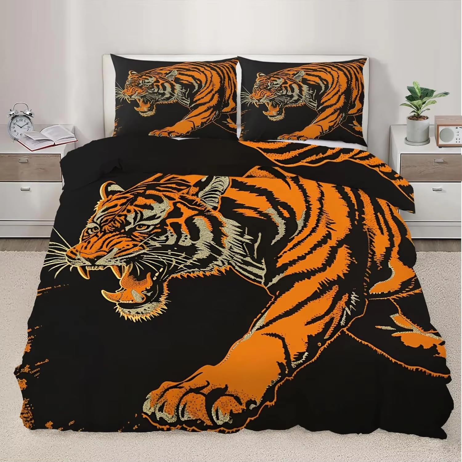 NDXRWDZR Super King Size Duvet Set Tiger Duvet Cover with Zipper Closure Bedding for Aldults Kids Soft Breathable Microfiber Cover 260x220 cm + 2 Pillowcases 50x75 cm