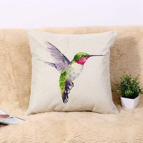 Miniatura 2 de Funda de almohada de lino colorido aire acuarela pájaro colibrí volando verano jardín verde 18 x 18 pulgadas funda de almohada decoración del hogar