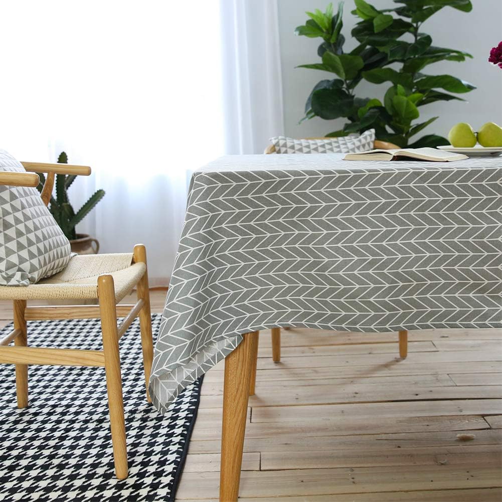 meioro Yellow Boho Table Cloth Rectangle Cotton Linen Nordic Twill Tablecloths Wrinkle Free Fabric Checkerboard Stripe Table Cloths Rustic Cover for Kitchen Dining Party Outdoor Picnic(55 x 86 Inch)
