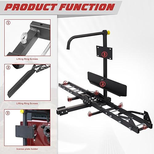 Miniatura 2 de Soporte de enganche para motocicleta, 500 libras de acero resistente con rampa de carga, dispositivo de bloqueo anti-inclinación para camión,