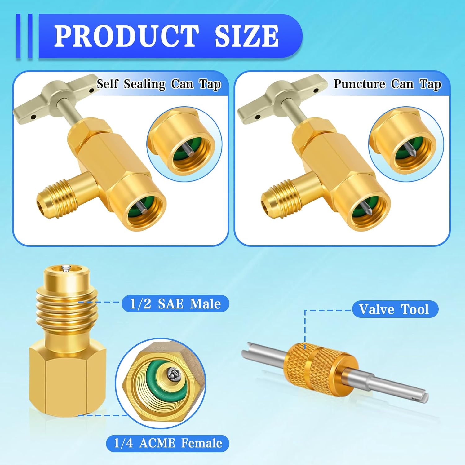 Boltigen R134a Can Tap, Self Sealing & Puncture Style 134a Can Taps, AC Freon Can Tap Kit, with R134A Tank Adapter, Valve Core Removal Tool, for R134a Refrigerant Refill