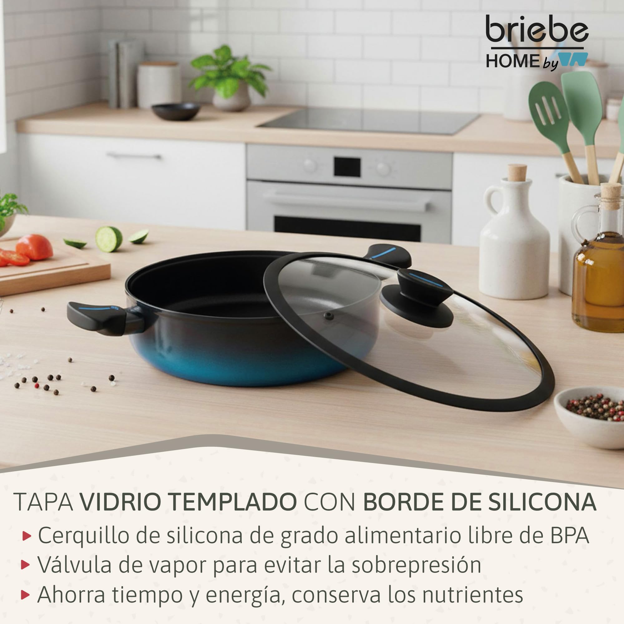 briebe MARE Batería Cocina Inducción, Acero Forjado 9 Piezas, Antiadherente Libre PFOA, Juego 3 Ollas Y 3 Sartenes Profesionales, Alta Resistencia, Apta Para Todo Tipo de Fuegos, Fabricada en España