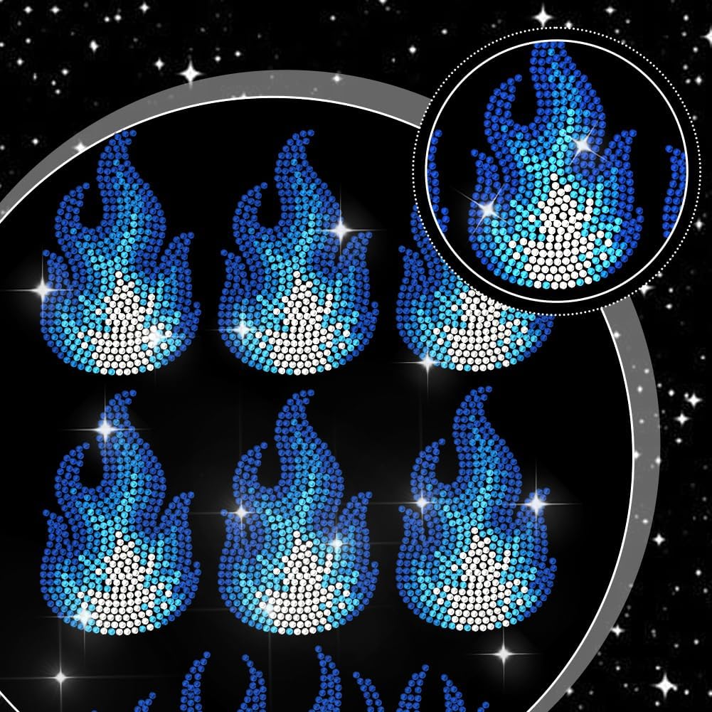 MAYJOYDIY Blue Flame Rhinestone Iron on Hotfix Transfer Blazing Flames Heat Transfer Sticker Burning Fire Bling Clothing Decoration Applique for Shirt Bag Hat Jacket Jeans Shoes Decoration DIY Crafts