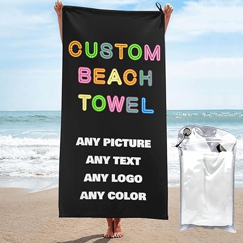 Vista 14 de Toalla de playa personalizada con texto, imagen, logotipo, toallas de playa de microfibra, toalla de secado rápido para viajes, playa, piscina, baño