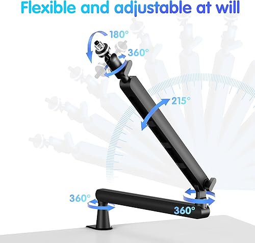 Miniatura 4 de Brazo de brazo de micrófono, brazo de micrófono de perfil bajo, soporte de brazo de micrófono ajustable con abrazadera de montaje de escritorio,