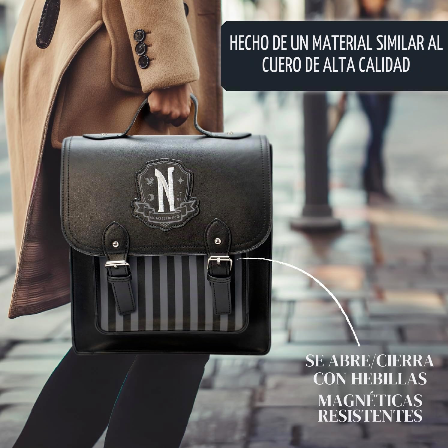 Blue Sky Studios Wednesday Satchel Bag, mochila grande para suministros de trabajo o escuela, accesorios con licencia del miércoles, Multicolor