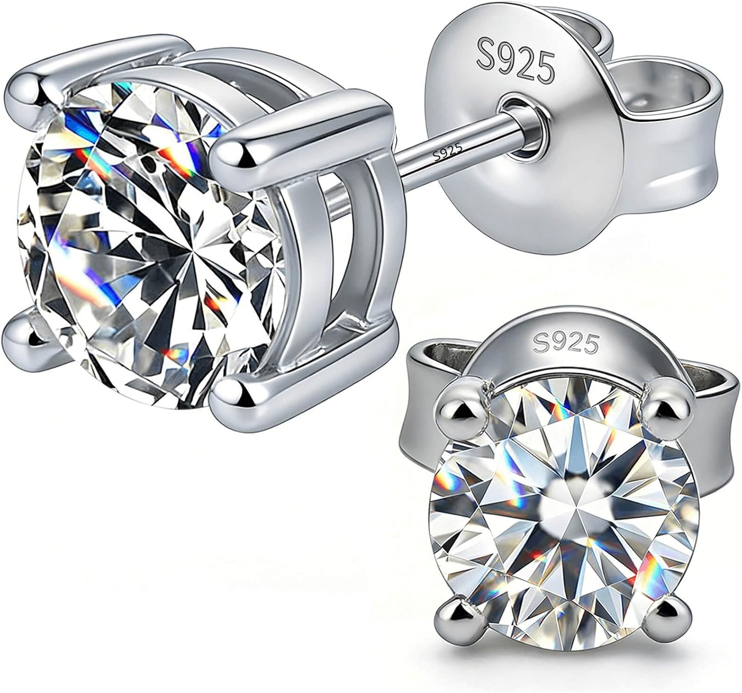 WES Moissanite Stud Earrings for Women Men - Hypoallergenic 925 Sterling Silver with 14K White Gold Plated Round Moissanite Earring