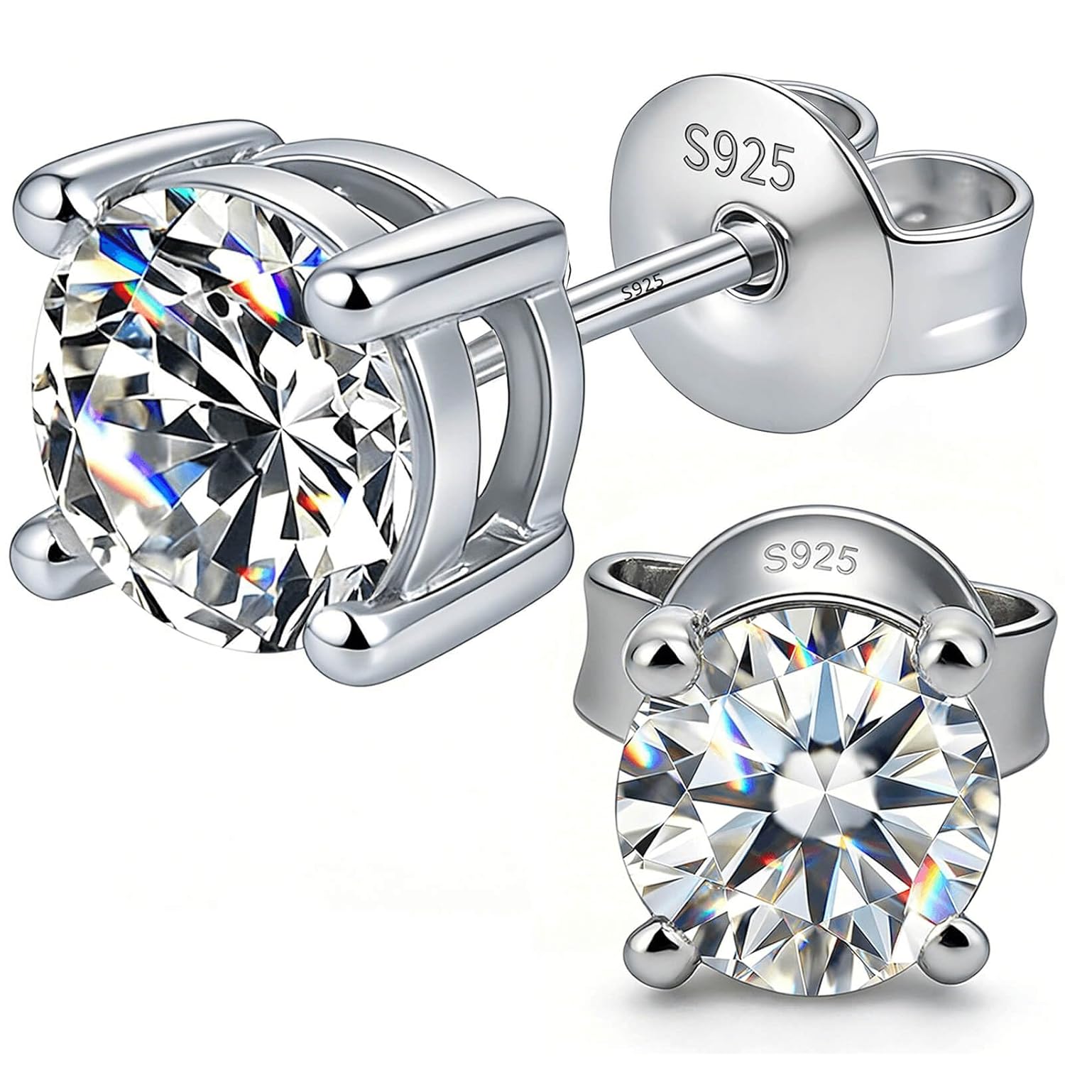 WES Moissanite Stud Earrings for Women Men - Hypoallergenic 925 Sterling Silver with 14K White Gold Plated Round