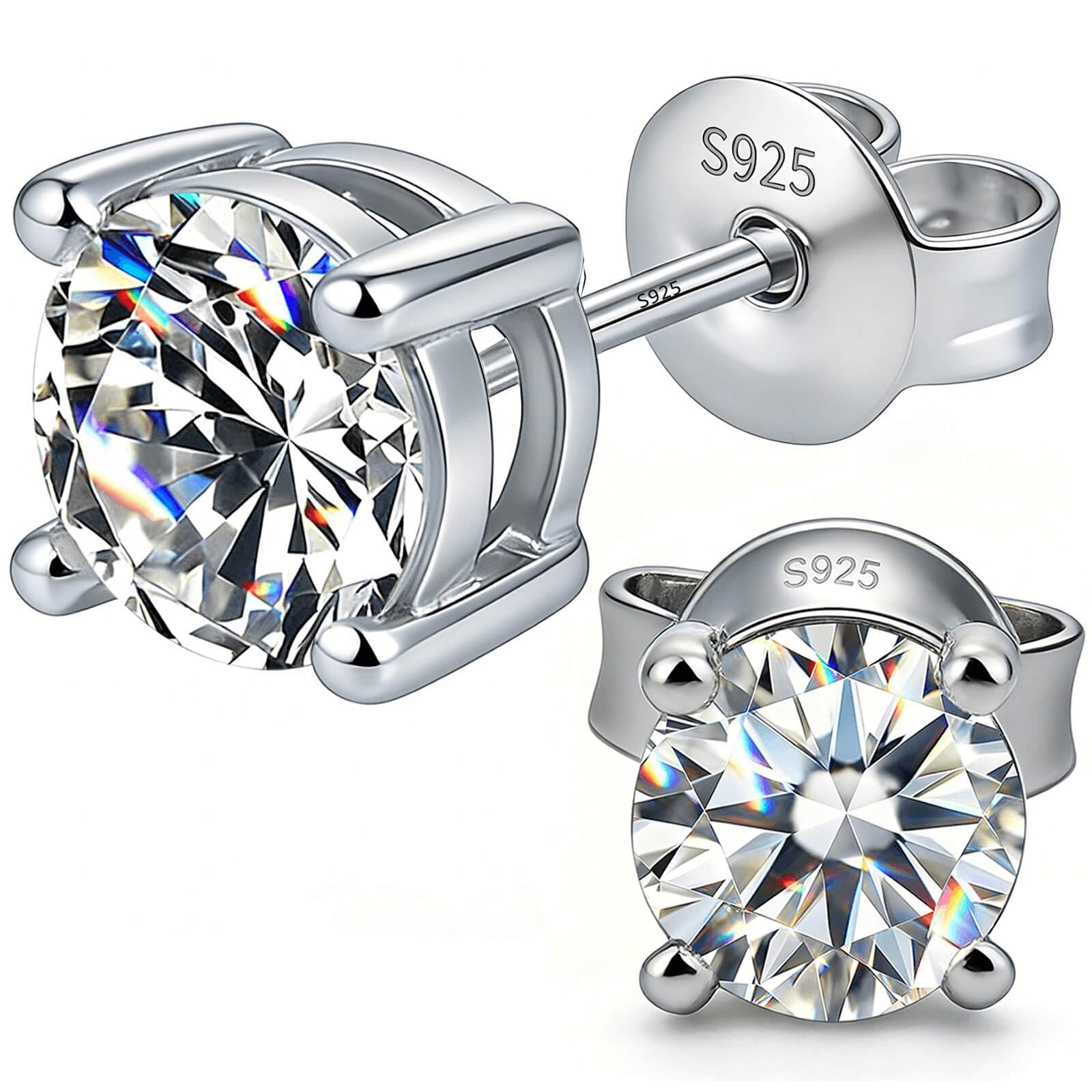 WES Moissanite Stud Earrings for Women Men - Hypoallergenic 925 Sterling Silver with 14K White Gold Plated Round