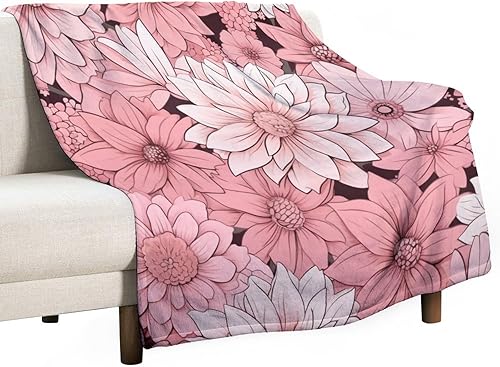 Manta moderna de color rosa pastel y flores, manta retro de flores para cama, manta de 60 x 80 pulgadas, súper suave y acogedora para sofá,