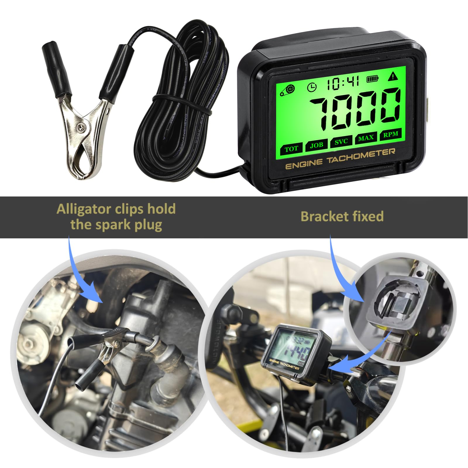 Tachymètre Numérique pour tronçonneuse Compte Tour Tachymètre Sans Fil Inductif,batterie remplaçable, Compte Tour de moteur Étanche Générateur Maintenance Outil pour Moto, Tondeuse,Marine,Motoneige