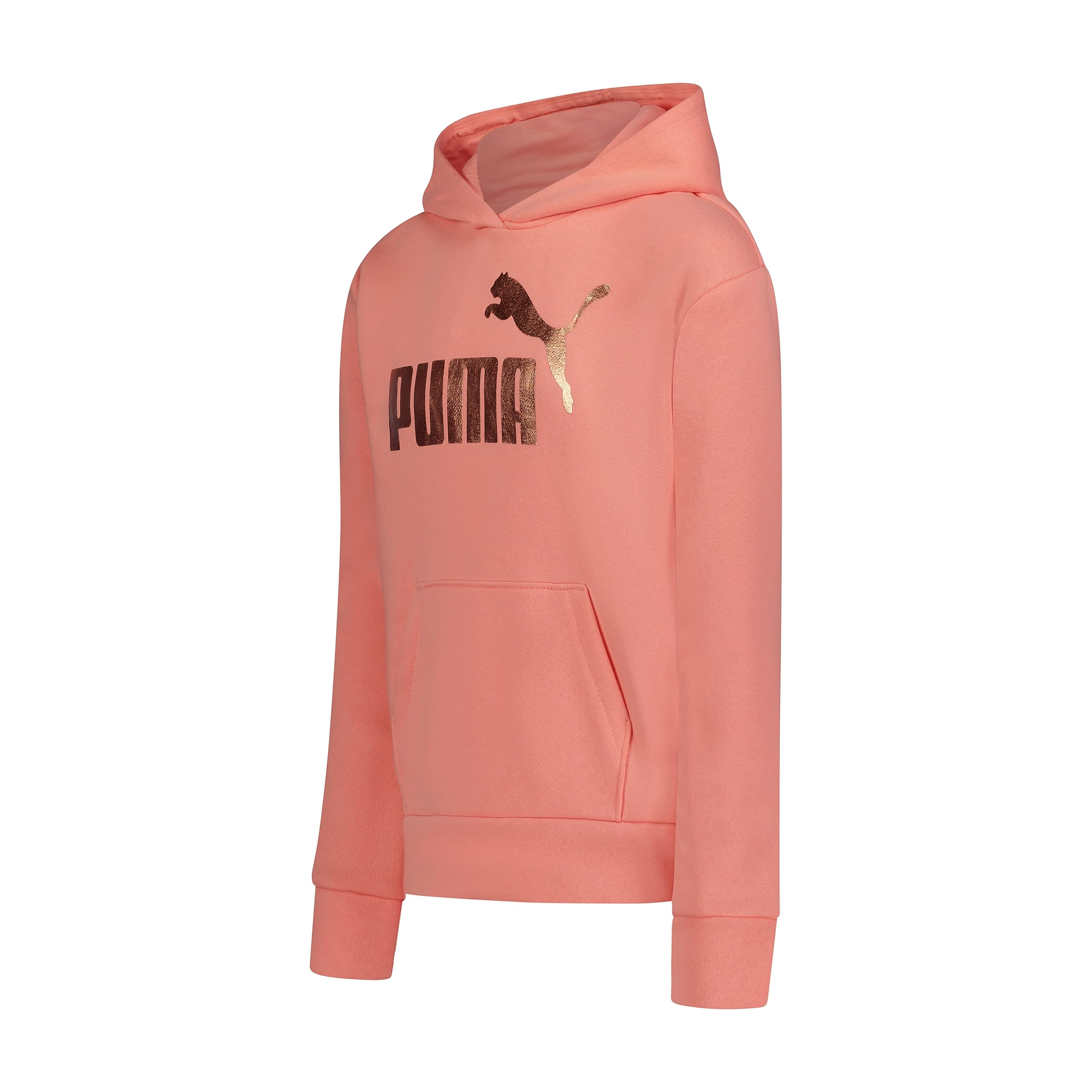 PUMA Girls' Fleece No. 1 Logo Pullover Hoodie, Apricot Blush, Small