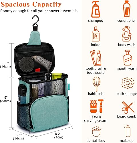 Miniatura 2 de Organizador de ducha portátil, bolsa de mano para dormitorio universitario para baño, gran capacidad, secado rápido con gancho de metal, bolsa de
