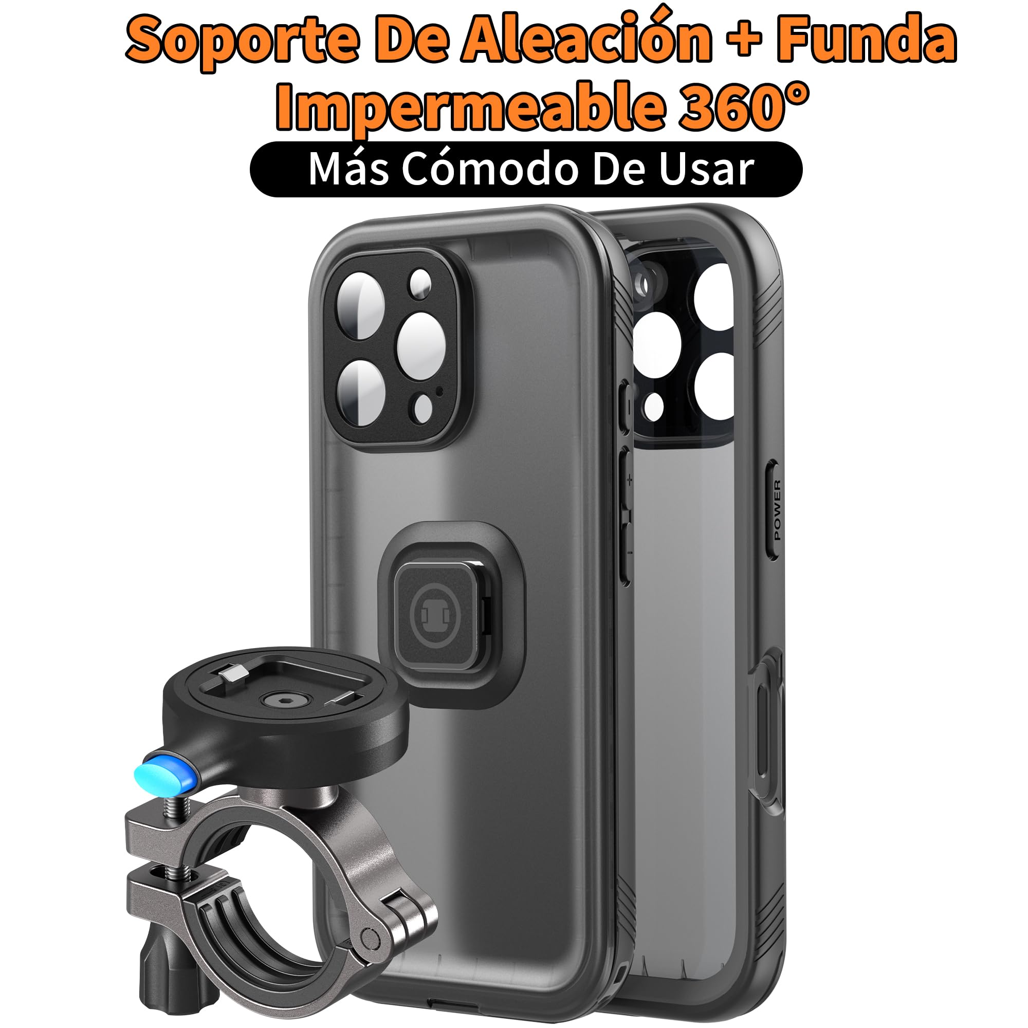 Cozycase Soporte Movil Bicicleta Moto para iPhone 15 Pro Max - Impermeable Antivibracion Suporte Telefono Manillar Mtb/Btt/Scooter/Patinete/Bici Electrica/Carretera/Motocicleta Metal Bike Phone Holder - 3