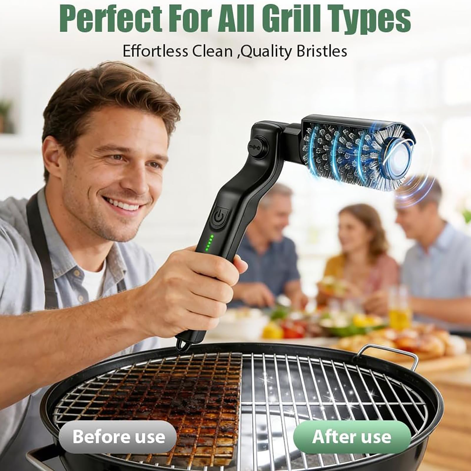 Brosse de nettoyage barbecue électrique sans fil rechargeable 3 vitesses 90 min autonomie IPX7 réglable 180°