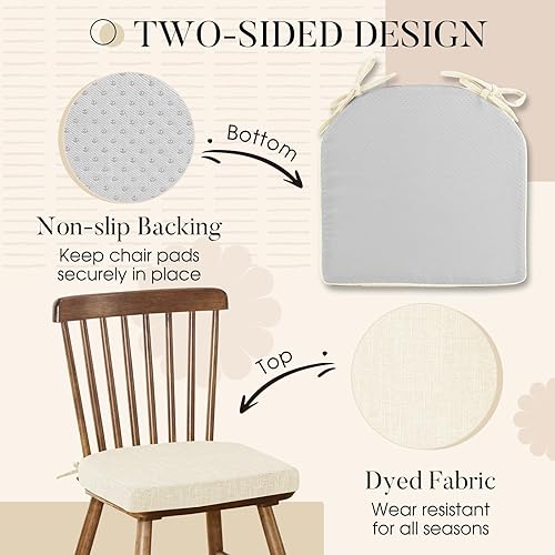 Miniatura 4 de Basic Beyond Cojines para sillas de comedor, paquete de 6, cojines para sillas de cocina con lazos y respaldo antideslizante, almohadillas para
