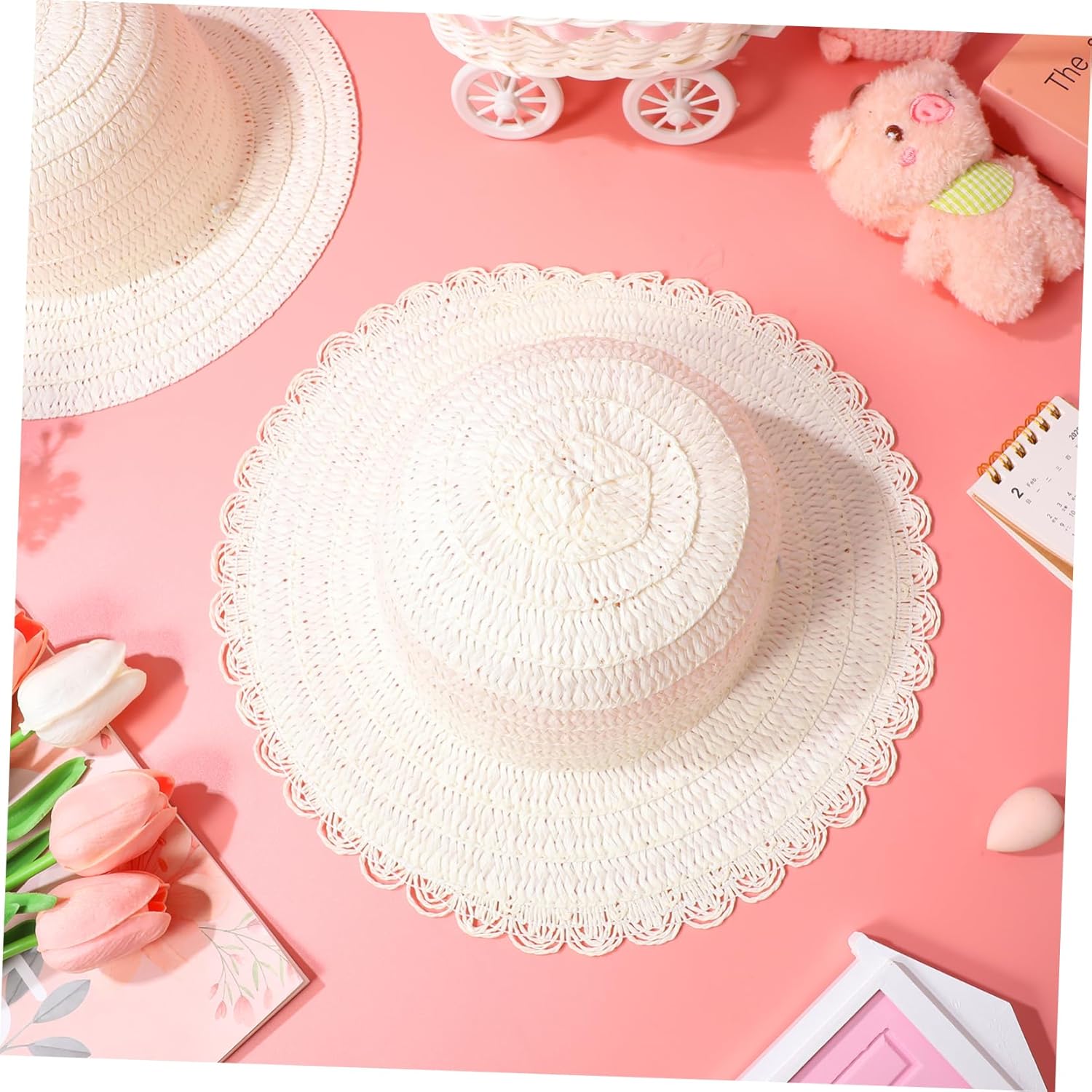 Gadpiparty Straw Hats, 8pcs DIY Set Unpainted White Straw Hat Kids Handmade Cap Beach Sun Hat Tea Party Dress Up Hat for Mexican Art Painting Hat Girl Toys - Image 5