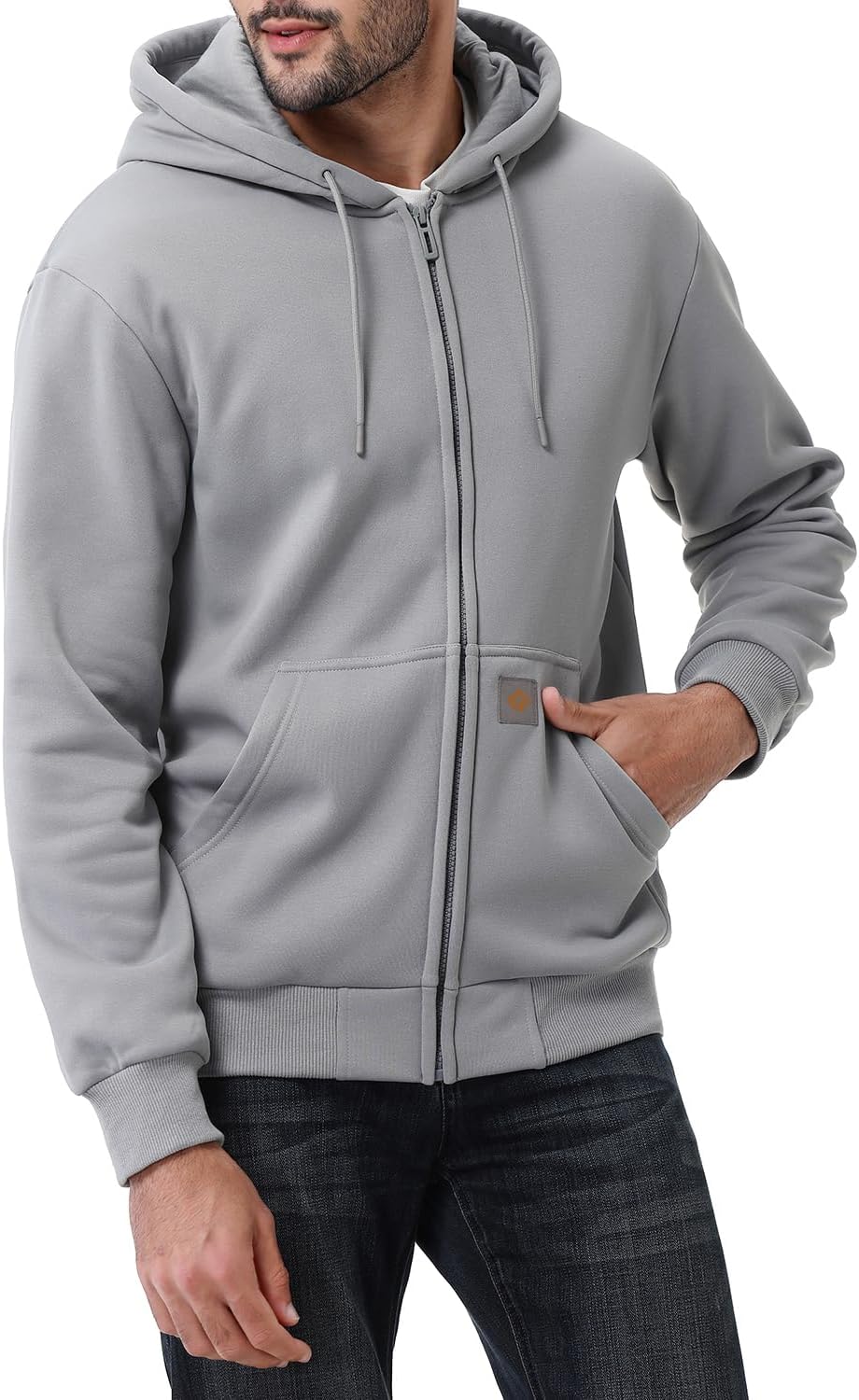 Men's Loose Fit Heavyweight Full Zip Fleece-Lined Hoodie Sweatshir - Image 3