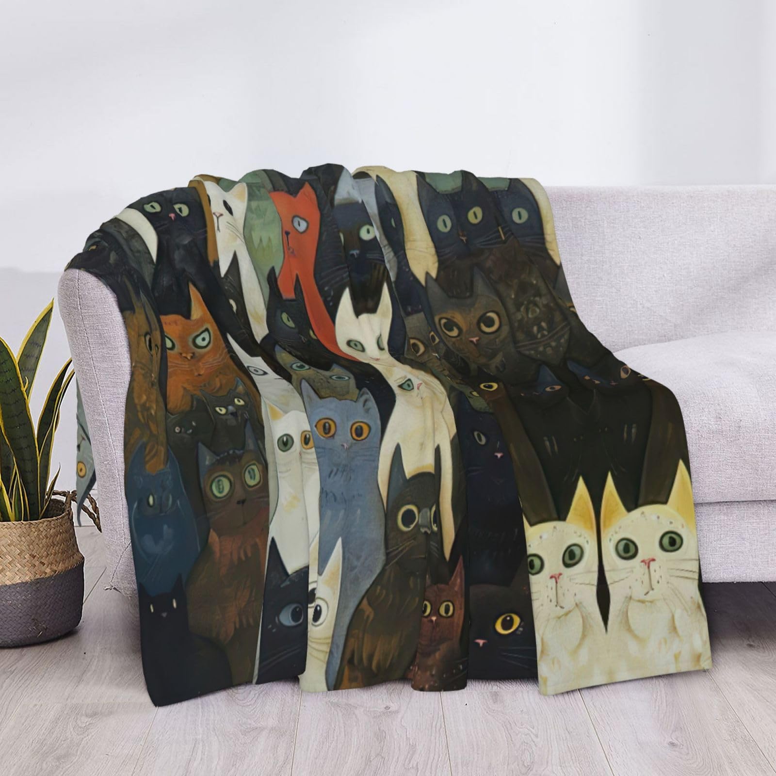 Manta de gato para sofá, cama, tamaño Queen, suave, ligera, afelpada, cálida y acogedora, manta de lujo