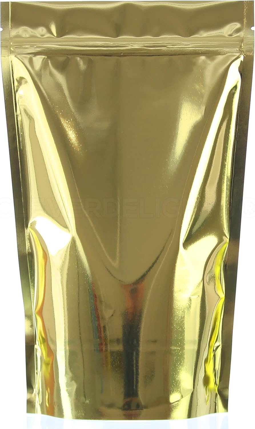 CleverDelights Gold Stand Up Pouches 16oz 50 Pack 7