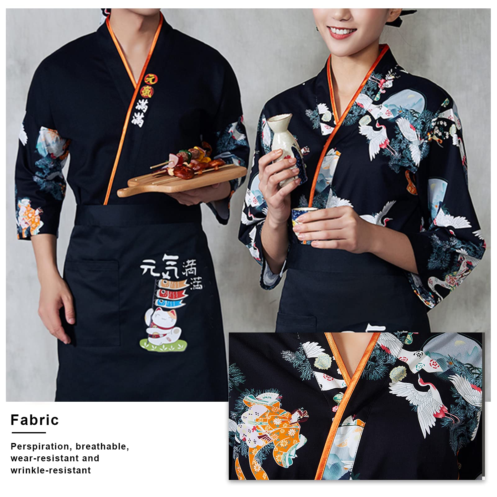 Unisex Giacca da Cuoco Motivo di Stampa Gru Divise da Cuoco in Cotone Traspirante da Cucina Uniforme da Lavoro