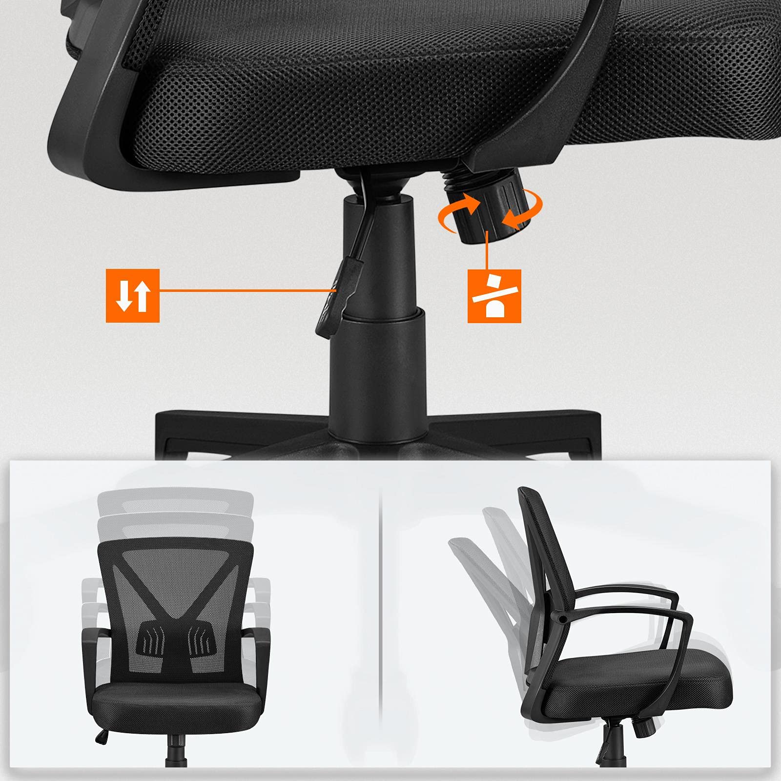 Yaheetech Sedia da Ufficio Scrivania Ergonomica Girevole a Rotelle Supporto Lombare Altezza Regolabile Portata 136 kg Reclinabile con Braccioli Nera | Supporto Lombare, Altezza Regolabile, Portata 136 kg, Rotelle Girevole, Portata 136 kg, per Ufficio Came