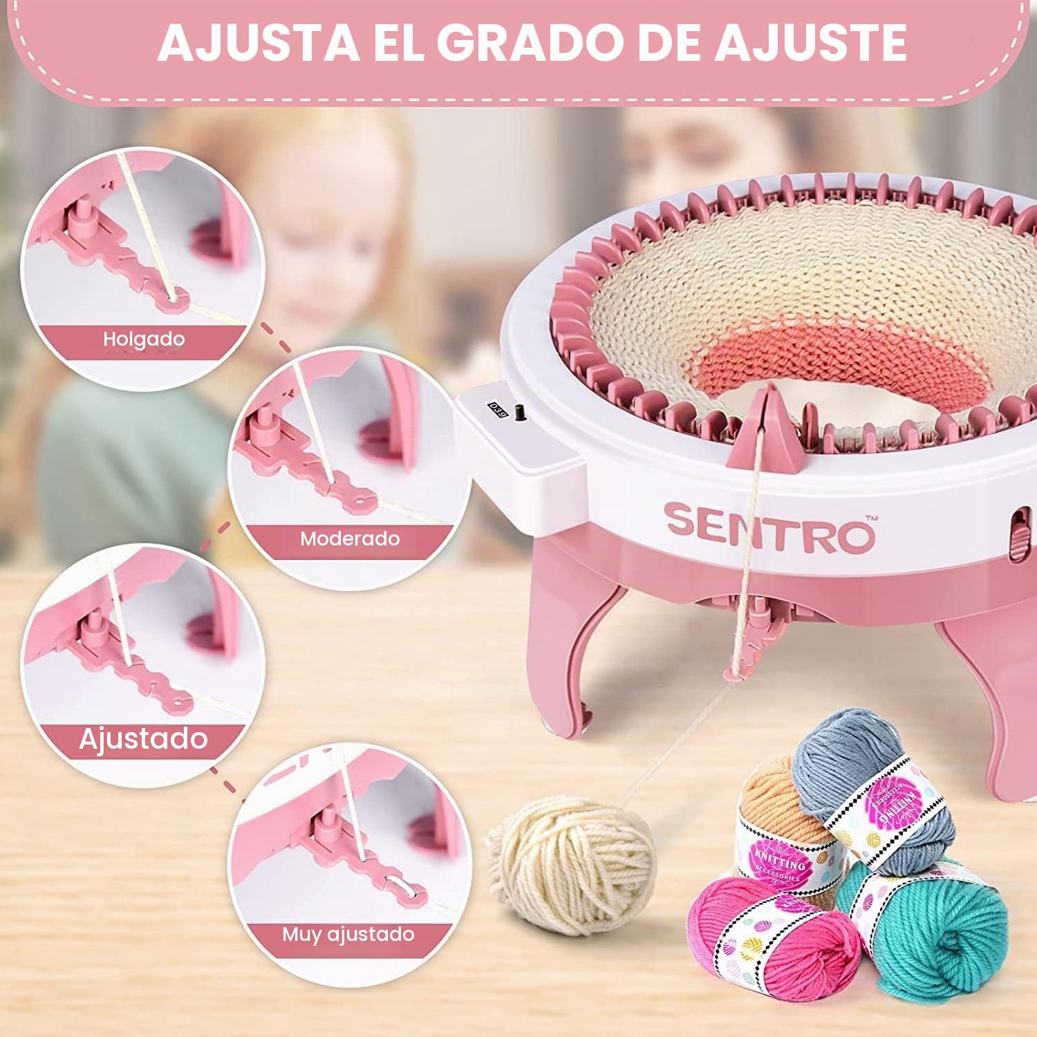 Máquina de tejer Sentro, 48 agujas Máquina de tejer, tabla de tejer giratoria, kit de máquina de telar de doble punto para adultos/niños, bufanda de punto