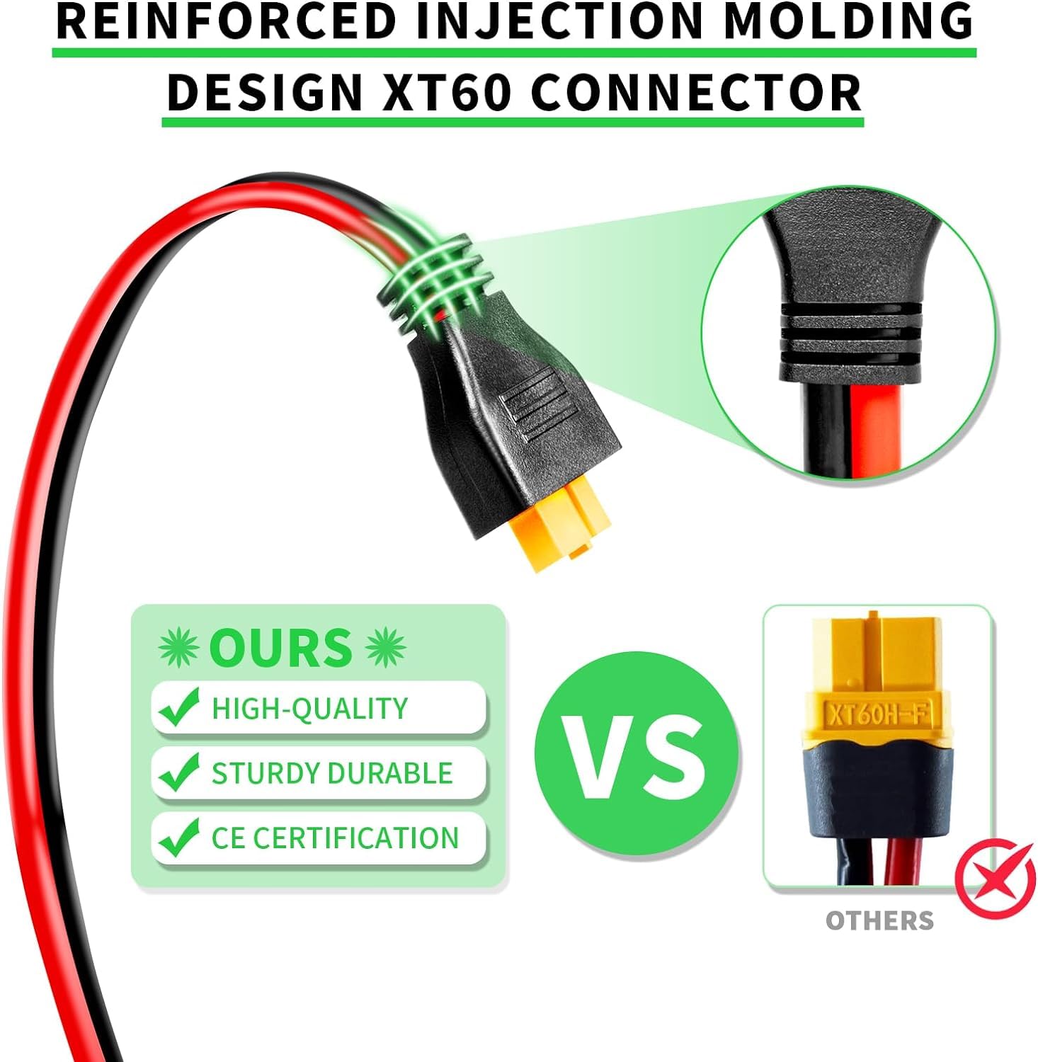 Conector de panel solar a XT60 Cable conector de 50 pies, 10 AWG Solar a XT60 Cable de extensión de carga XT60 (enchufe hembra) para panel solar plegable RV, estación de energía portátil, generador
