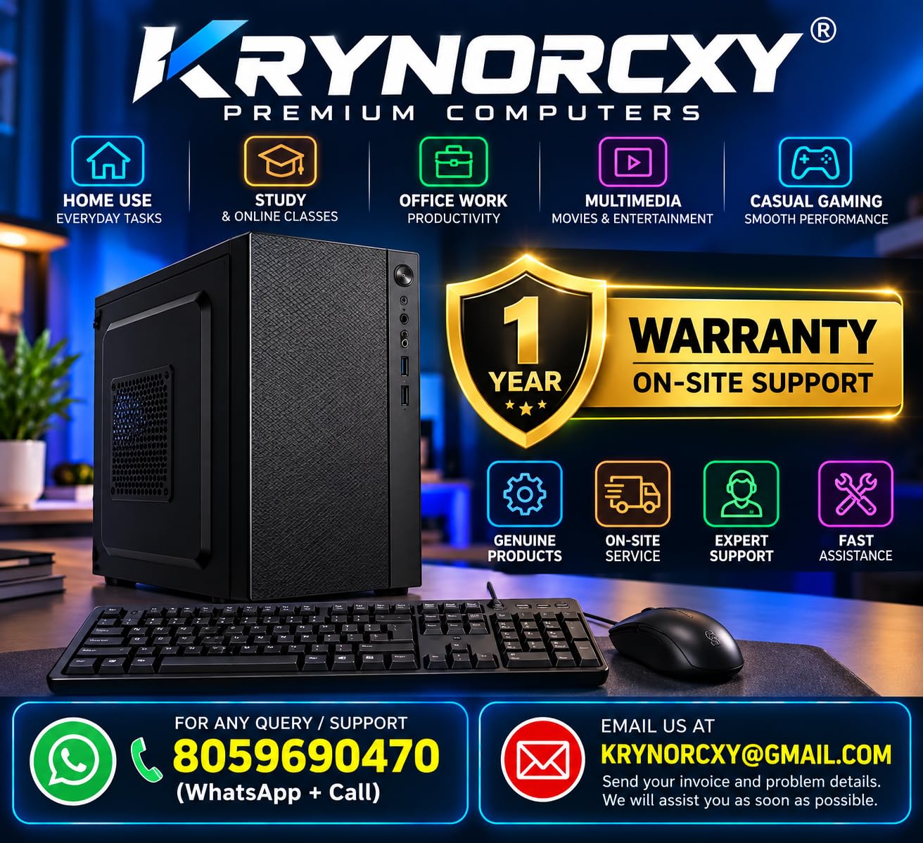 KRYNORCXY® Desktop Computer PC with Core i3 2100 Processor, 4GB