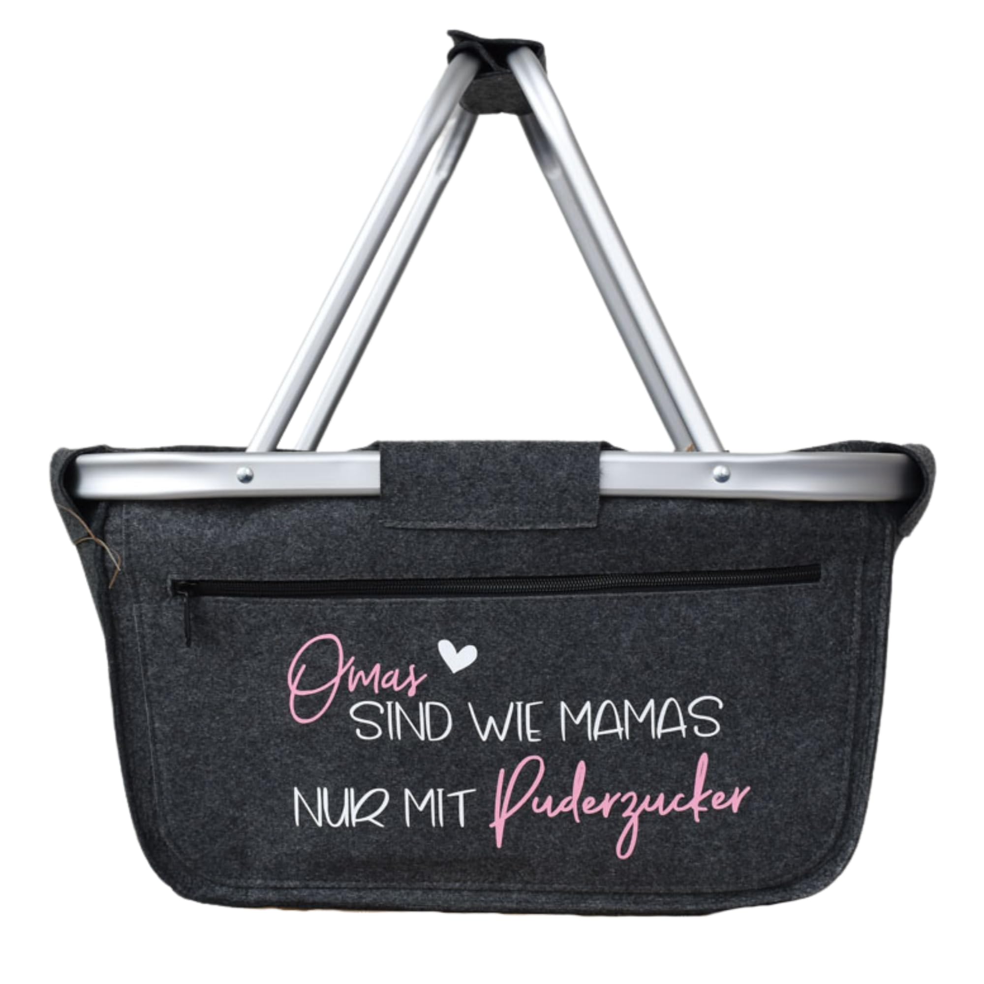 Einkaufskorb aus Filz - OMA sind wie Mamas nur mit Puderzucker | personalisiertes Geschenk der Enkel | Tasche Shopper | praktische Geschenkidee zum Geburtstag oder Weihnachten