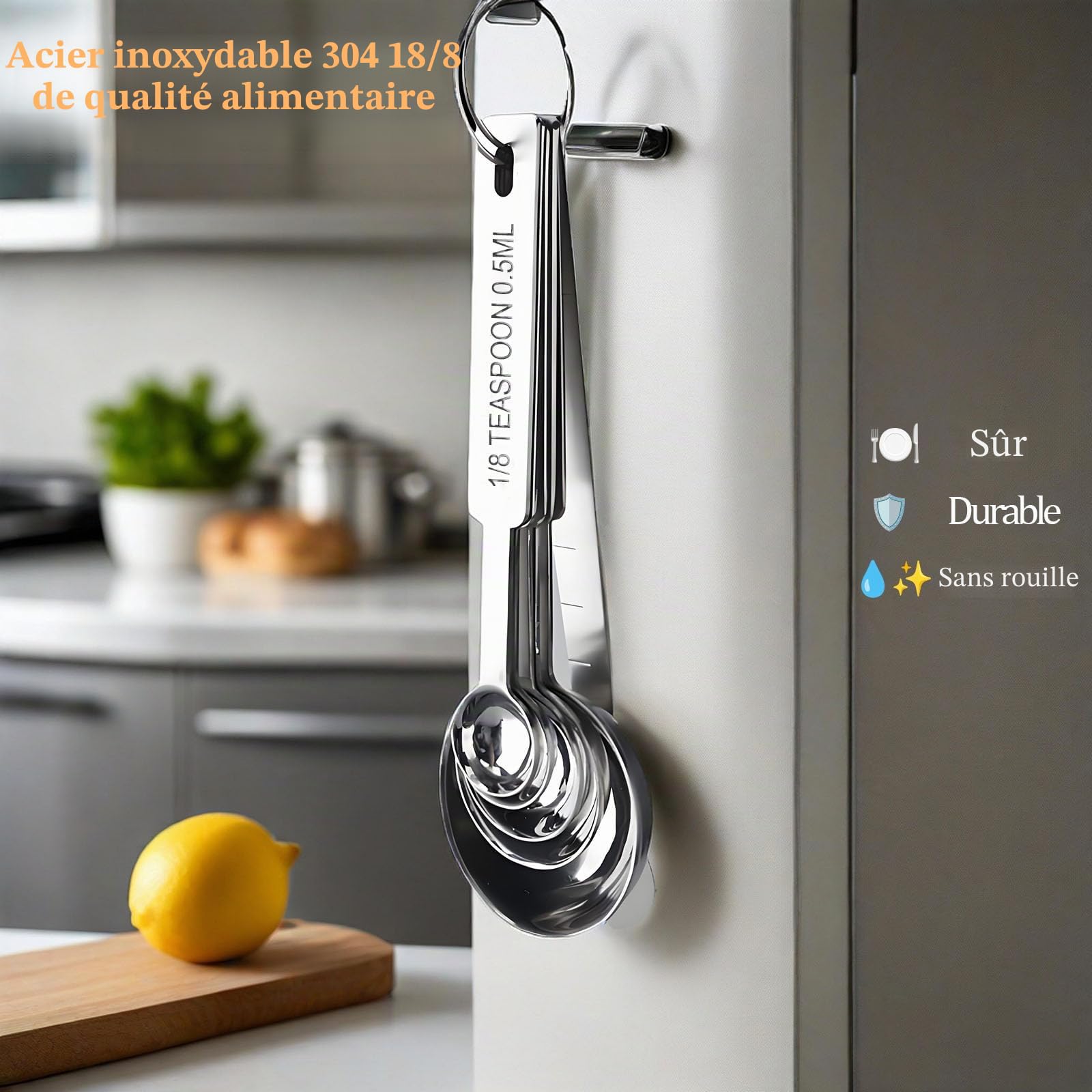 Cuillères et Tasses à mesurer en Acier Inoxydable Lot de 10 pour Cuisine