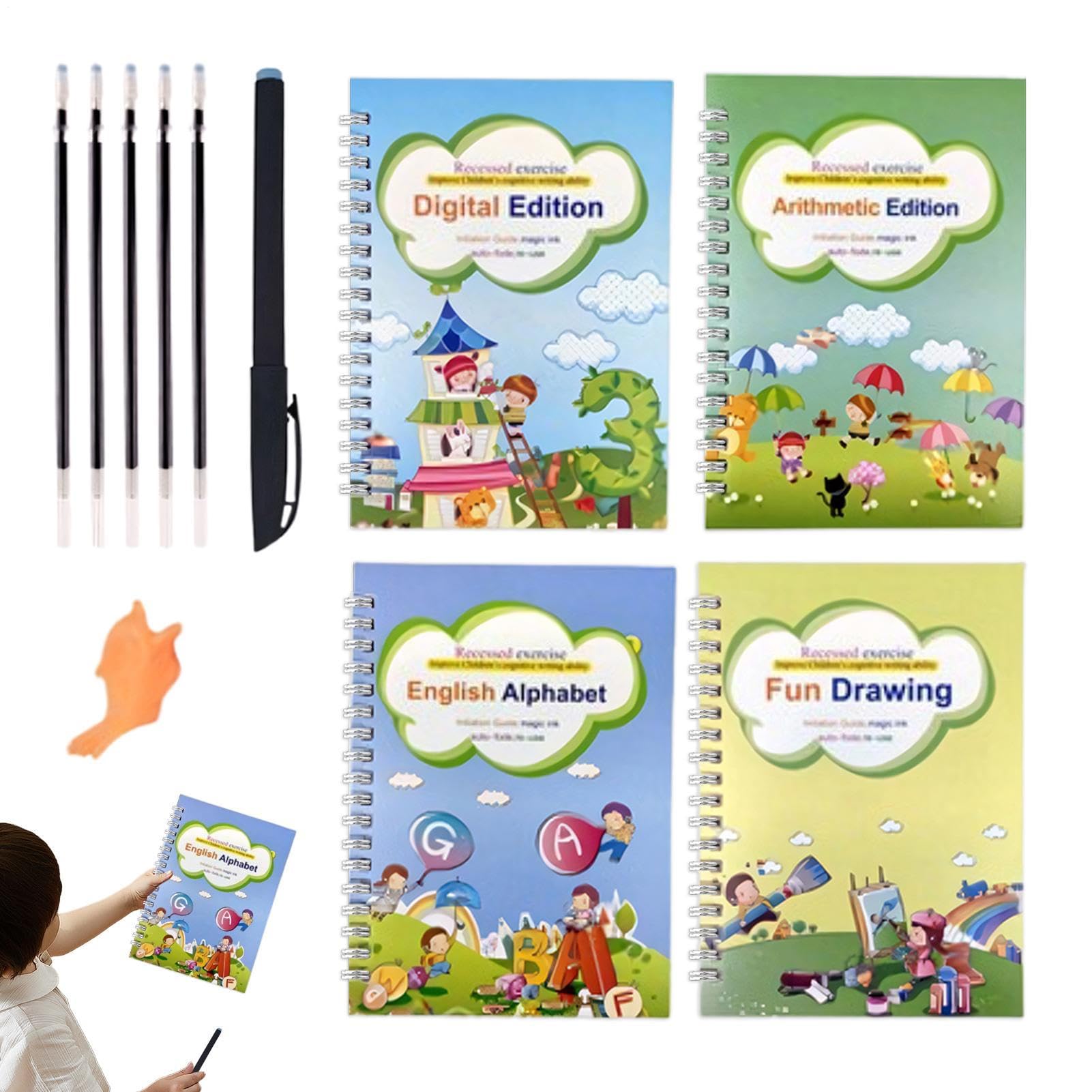 Grooved Kids Writing Books - Wielokrotnego użytku Tracing Copy Books for Preschool, Przedszkole, Homeschool with Learning Practice Function, Educational, Girls, 17,52 x 17,09