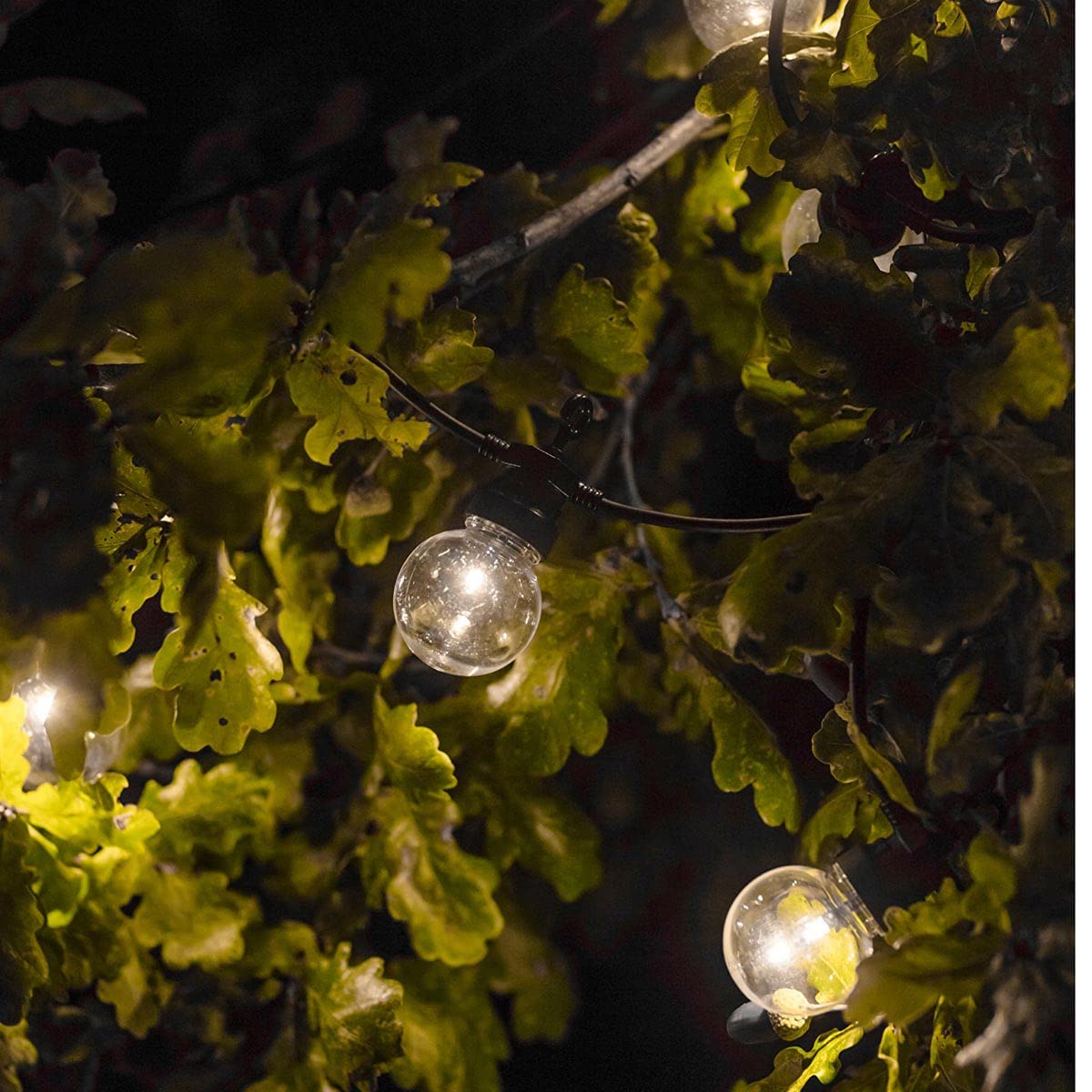 LUMI JARDIN 2 Stück Solar-Lichterkette, 10 Kugeln, transparent, LED, Warmweiß, Party, Solar, 5,9 m, 8 Modi