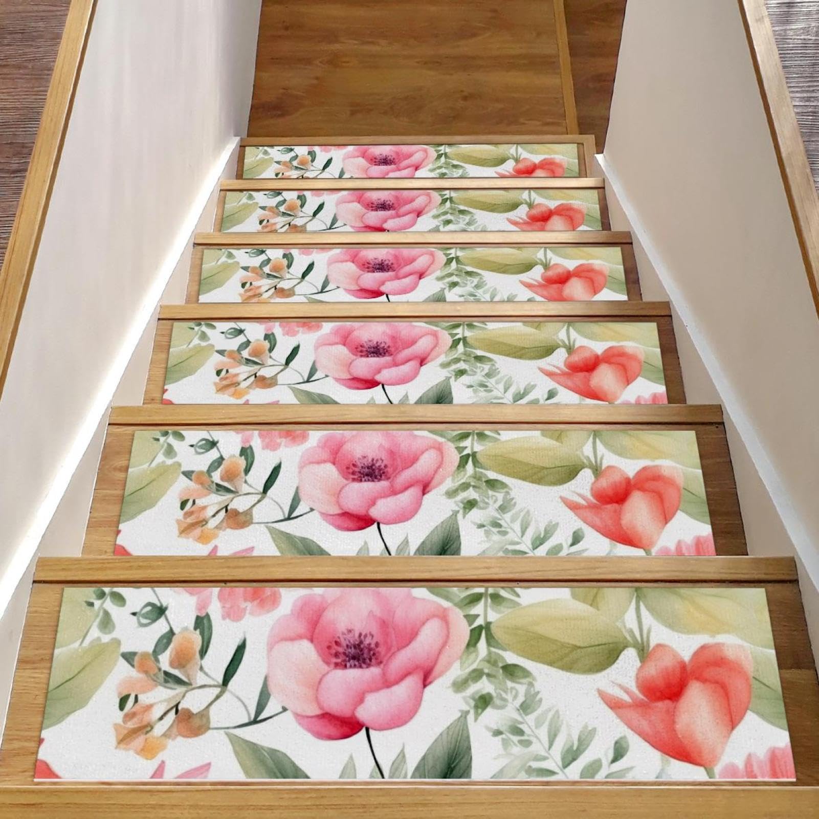 Tapis d'escalier antidérapants fini les glissades sur bois lot 15 fleurs roses