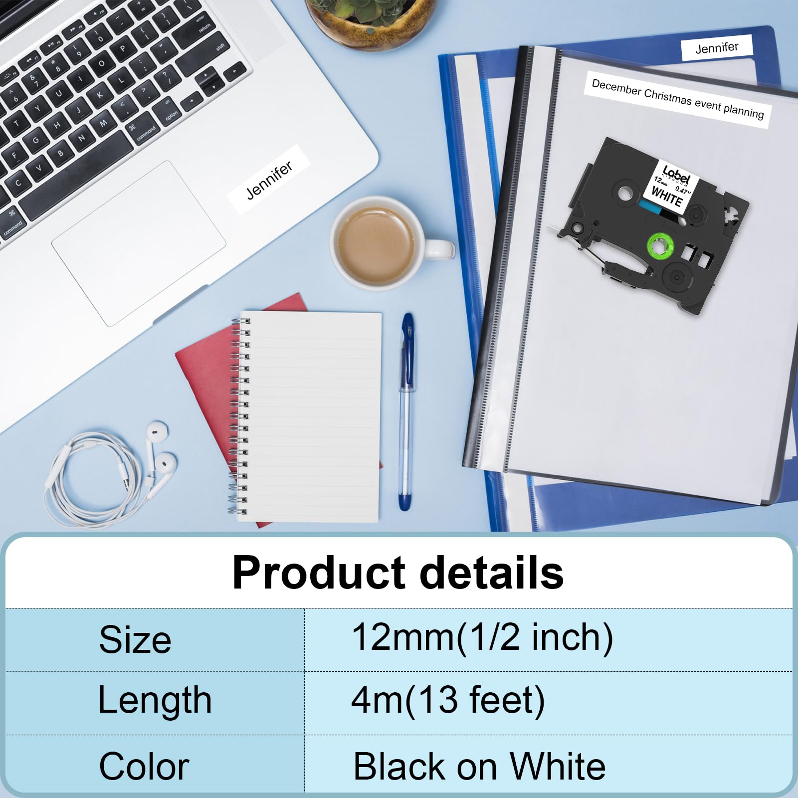 Label Kingdom TZe-231 12mm Label Tape Compatible with Brother Label Printer Tape TZe231 TZe TZ Tape 12mm 0.47 Laminated White P Touch Label Tape 1/2" Use for Brother PT-D210 PT-D220 PT-H110 - Image 3