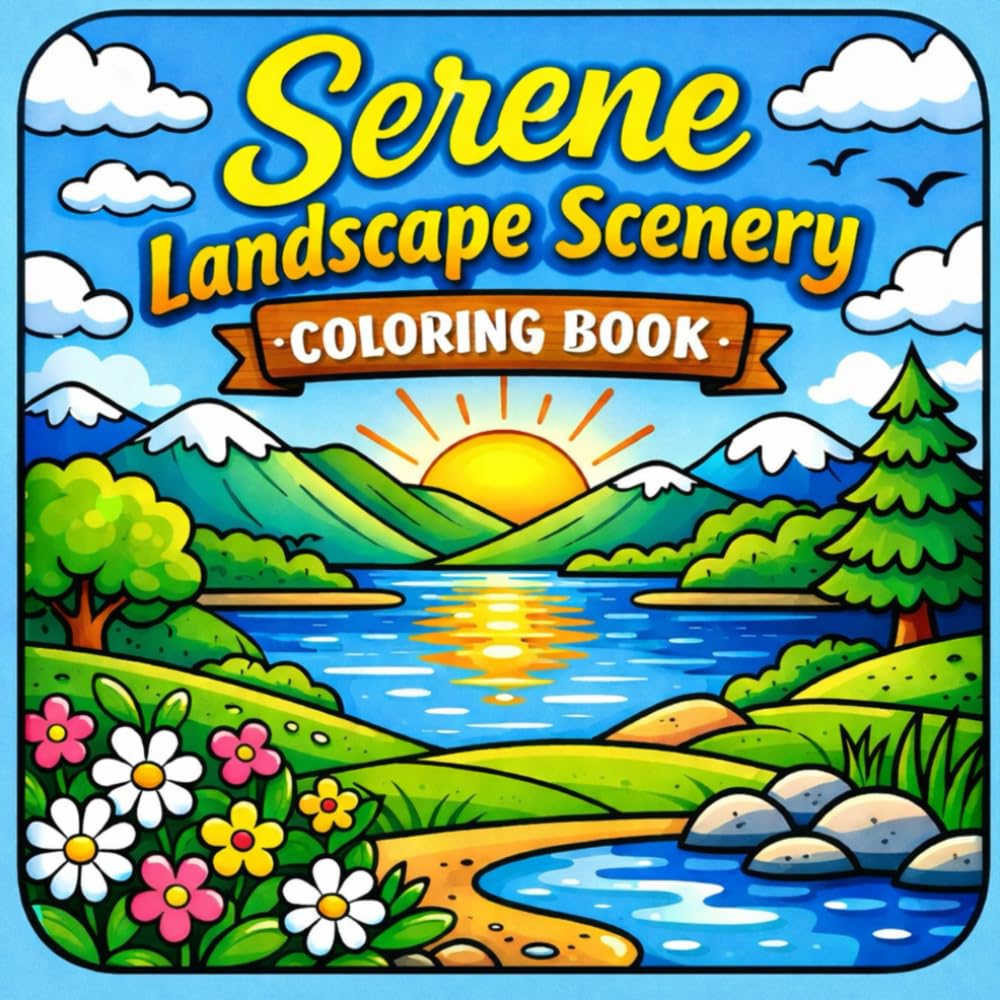 Serene Landscape Scenery Coloring Book: 40 Calming Coloring Pages in Bold and Easy Style for Nature Lovers