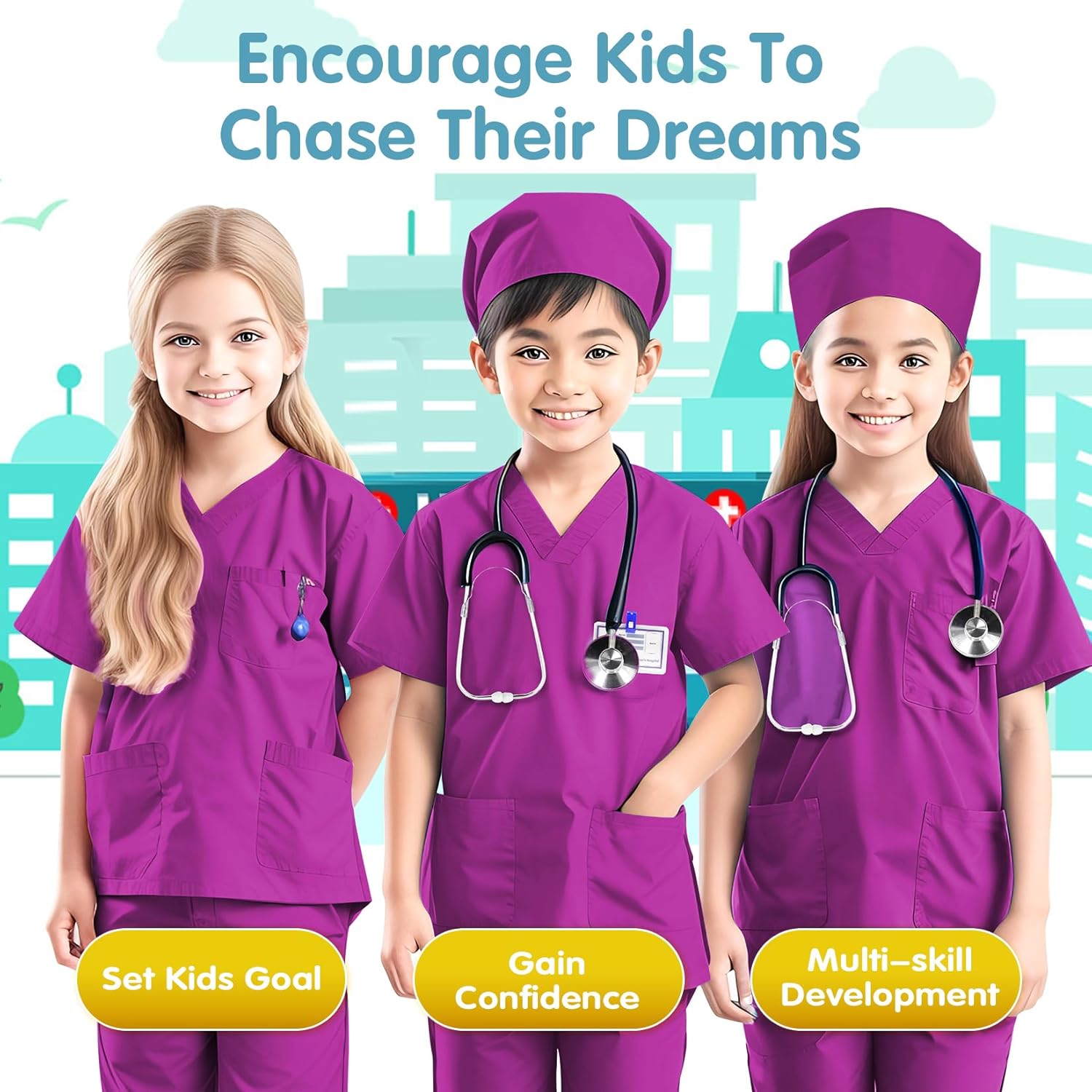 RioRand Doctor Costume for Kids,Toddler Nurse Scrubs with Accessories Christmas Dress Up Cosplay For Boys Girls 3-12 Years - Image 5