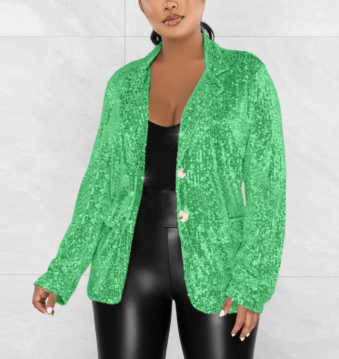 Rebeca Mujer,Chaqueta De Lentejuelas para Mujer Cárdigan De Fiesta De Discoteca con Purpurina Y Manga Larga con Abertura Frontal Elegante Y Formal con Lentejuelas De Carnaval Color Negro Verde XXL