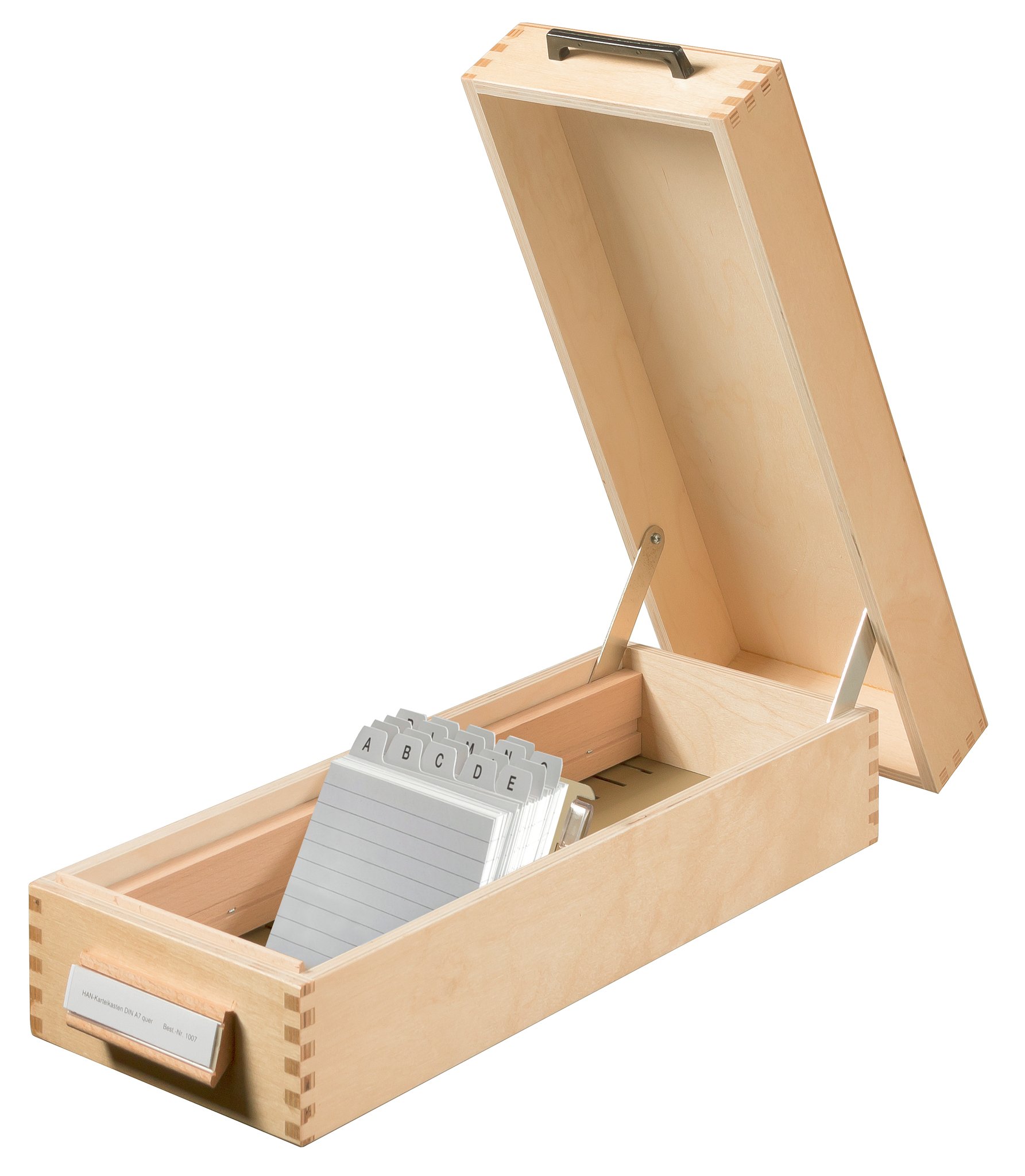 Boîte à fiches en bois DIN A7 avec séparateur métallique - 1.500 fiches