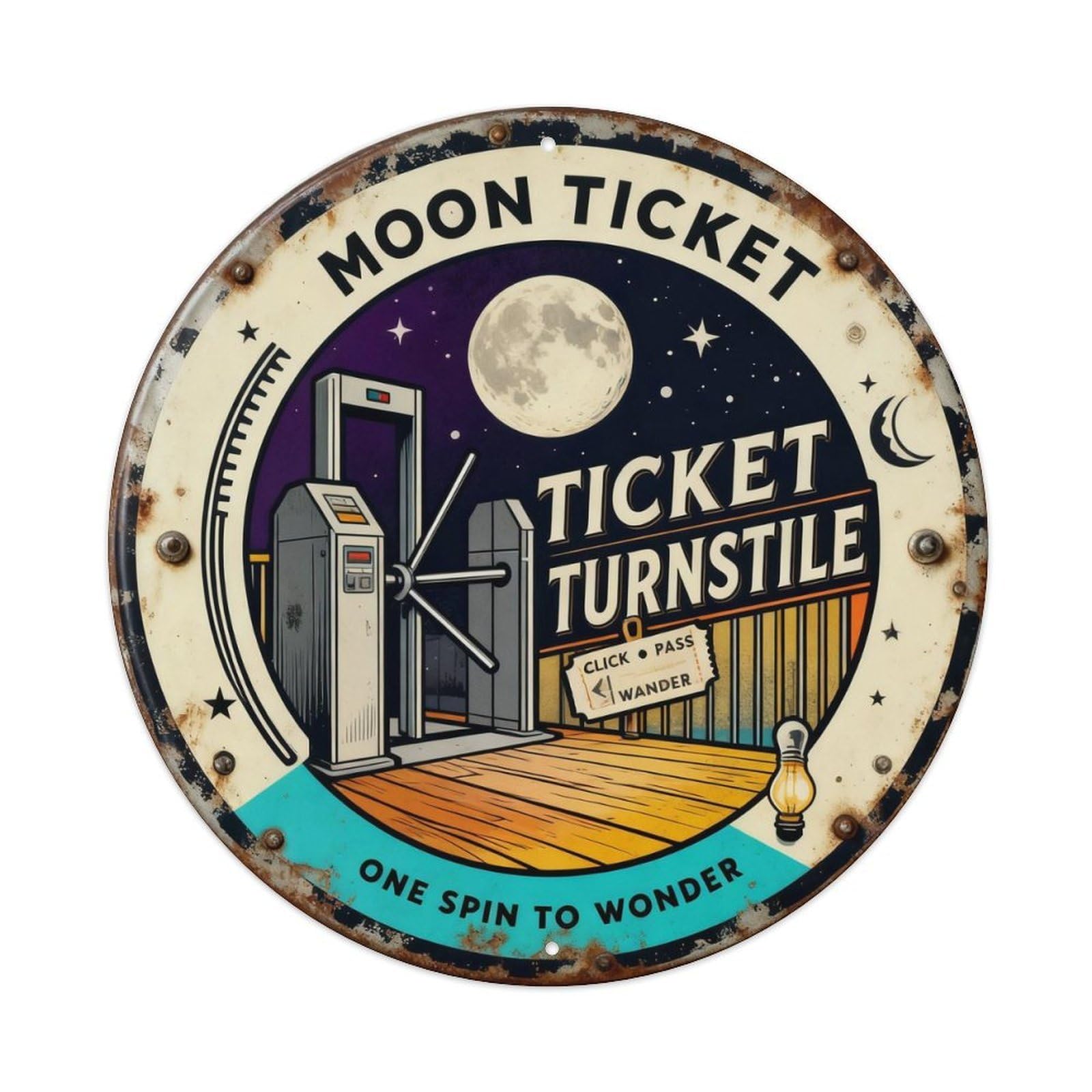 Moon Ticket Turnstile Sign Metal Tin Sign Plaque