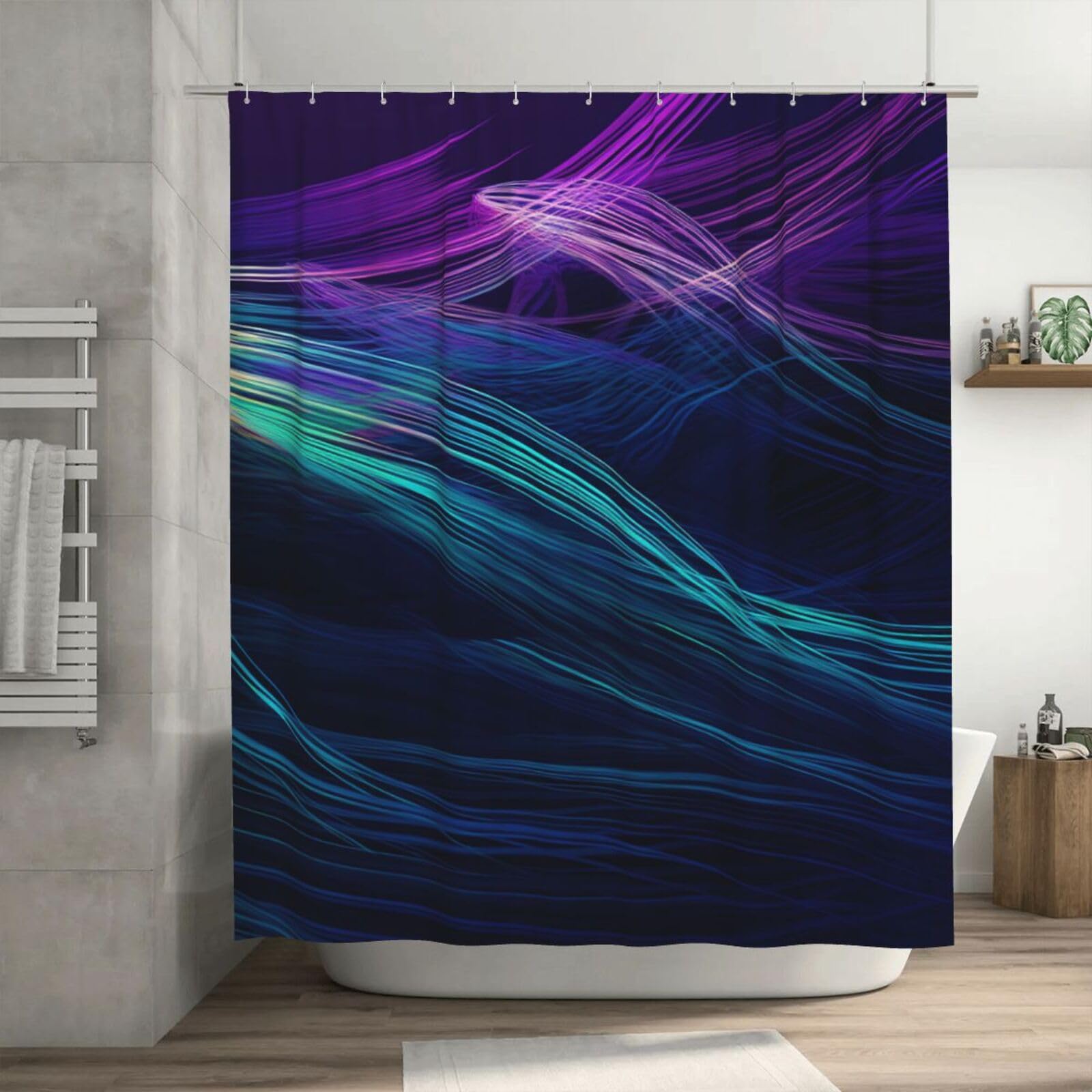 Rideau de douche design lignes fluides 182x182 cm pour rafraîchir votre salle de bain