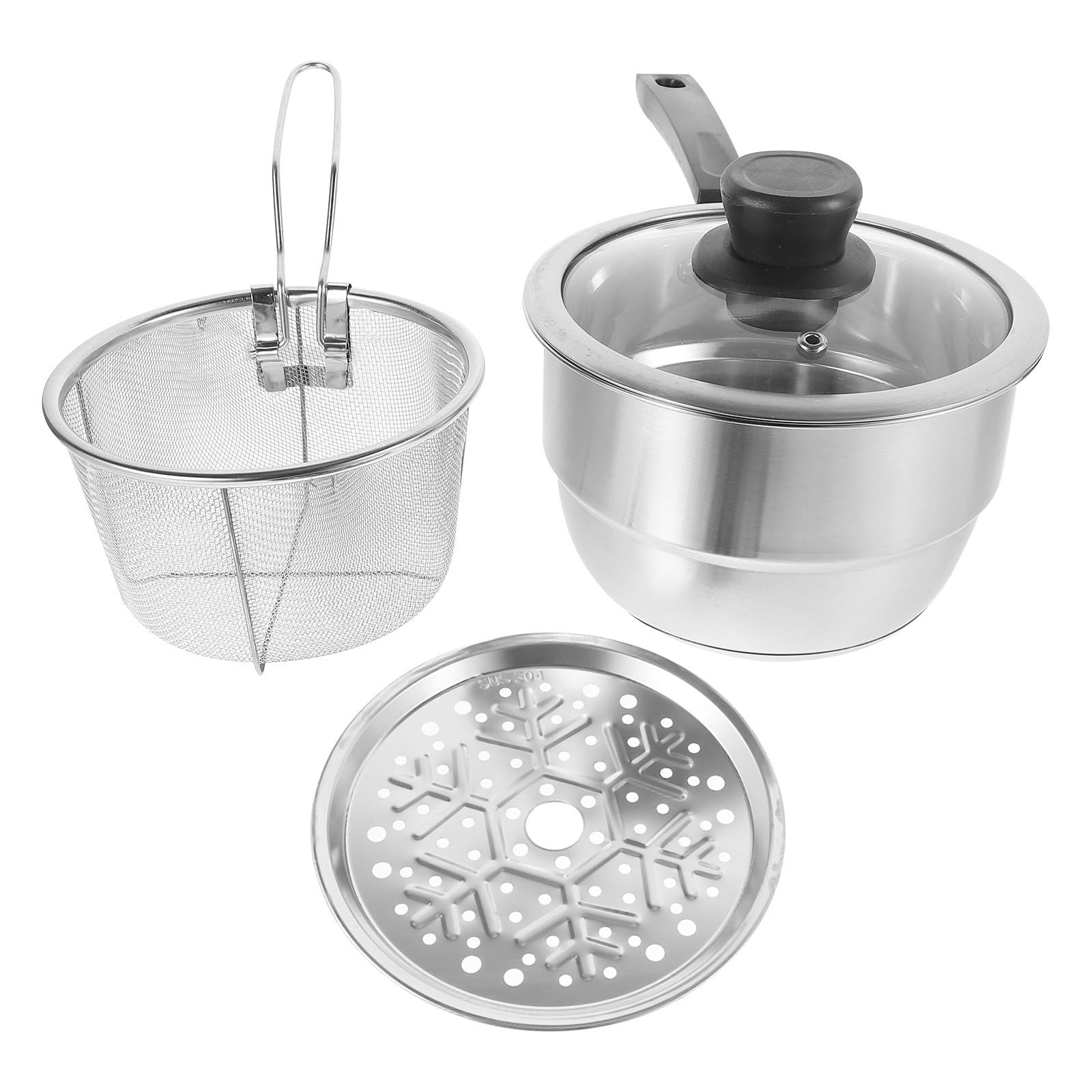 Vaporera multifuncional de acero inoxidable con olla para leche y cesta freidora