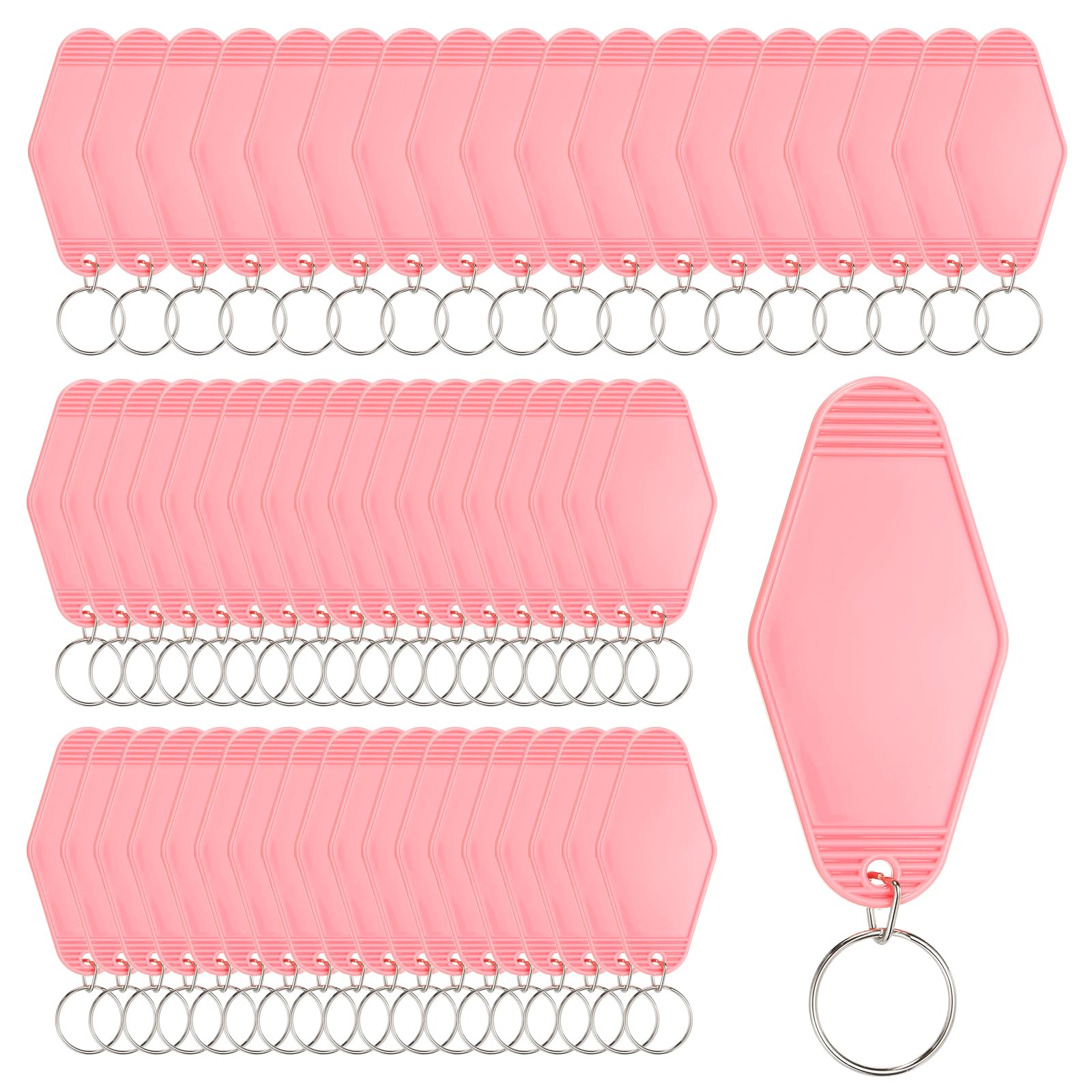 Rebower 55 Pcs Blank Hotel Keychain Tags - Pink Vintage Motel Key Tag Plastic Rhombus Keychain with Key Ring,[for Vinyl DIY Crafts Car Ornament Sublimation Luggage Label]