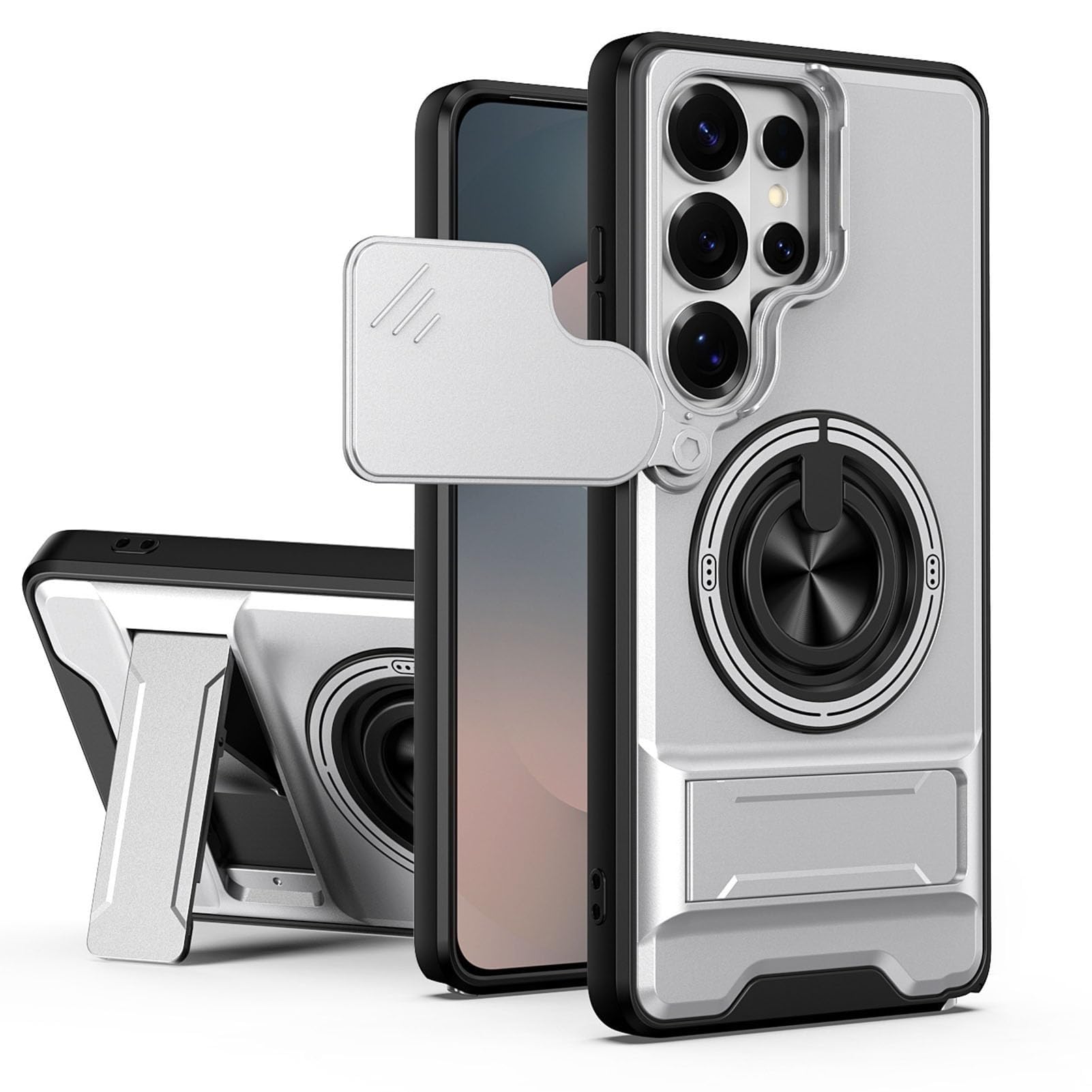 Etui do Samsung Galaxy S26 Ultra/S26 Plus/S26, ultracienkie, magnetyczny uchwyt samochodowy, osłona soczewki przesuwnej (brązowe, S26)