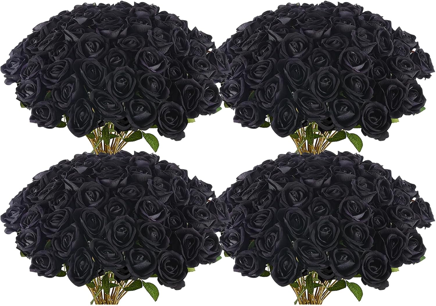 100 Pcs Artificial Black Rose Flower Realistic Faux Silk Roses Stem Fake Roses Bouquet for Flower Arrangement,Wedding,Party,Home Decor,Halloween Decorations (Black)