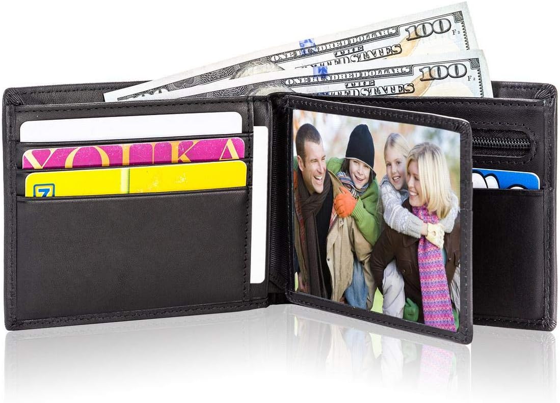 Lositto RFID Blocking Genuine Leather Bifold Wallet for Men with Zipper and Coin Pocket (Vintage Charcoal Black)